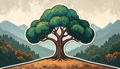 Vibrant tree in a mountainous landscape