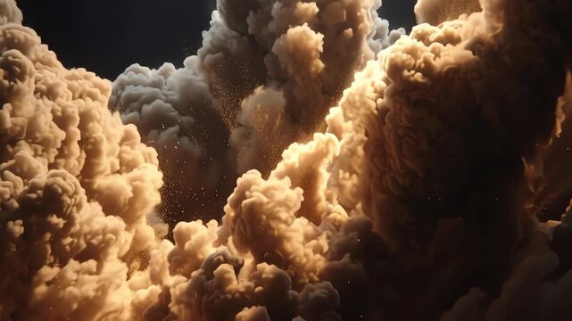 Realistic Cinematic Dust and Smoke Explosion Rising Upward on Black Background