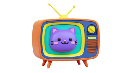 Retro TV with a Cute Purple Cat Face Display