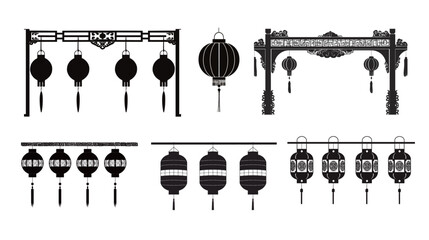 Chinese black lantern decorative border traditional oriental design