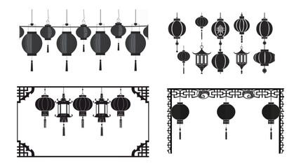 Chinese black lantern decorative border traditional oriental design