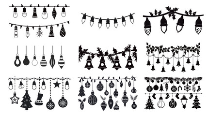 Christmas lights black silhouette vector cut file for holiday decoration