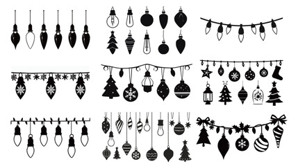 Christmas lights black silhouette vector cut file for holiday decoration