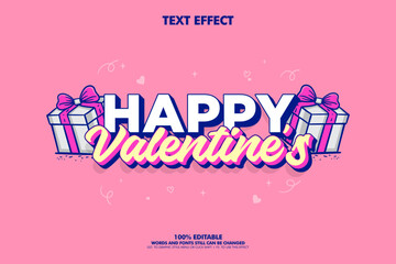 Happy Valentines Day celebration with gifts and colorful text effect