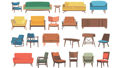 Collection of different stylish furniture, modern interior vector illustration