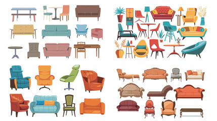 Collection of different stylish furniture, modern interior vector illustration