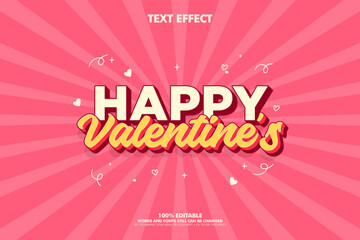 Vibrant Happy Valentine's Day text effect with hearts and stars on pink background