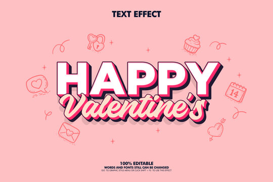 Happy Valentine's Day editable text effect with hearts and decorations
