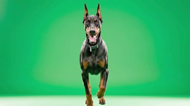 Doberman Pinscher Running Green Screen Large Breed Motion Chroma Key Guard Dog Isolated Background