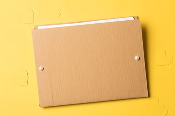 Closed Brown Document Folder on a Bright Yellow Background for Office and Organizational Use