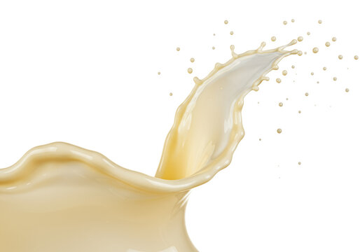 Dynamic splash of thick, high-gloss pale yellow vanilla custard, elegant swirls and frozen droplets, bursting upwards on transparent background with copy space. Concept for culinary advertising