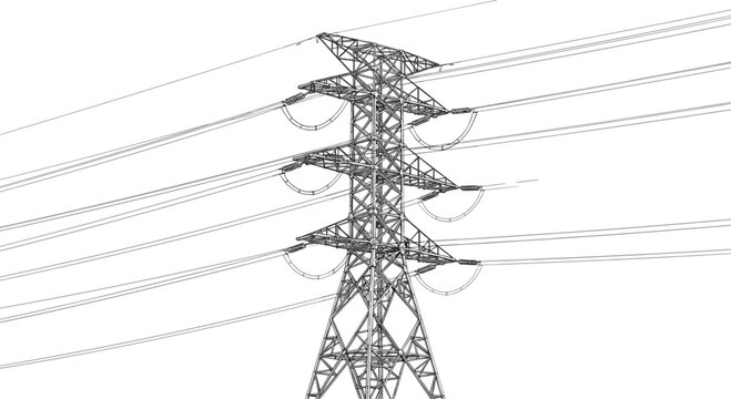 High voltage electric power transmission tower line vector illustration of industrial steel lattice pylon structure for energy distribution and electrical engineering projects