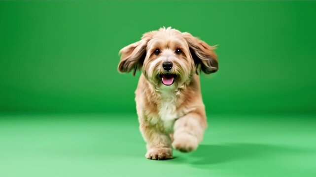 Curly Mixed Breed Cavoodle Dog Running  Close Up Green Screen Chroma Key Doodle Type Motionl 4K