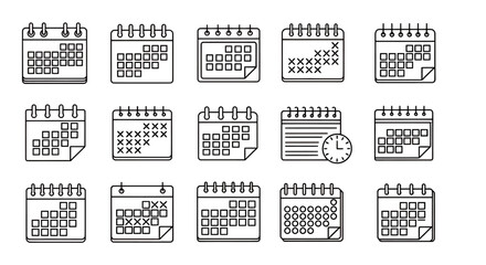 Set of various calendar icons representing different dates and scheduling concepts.