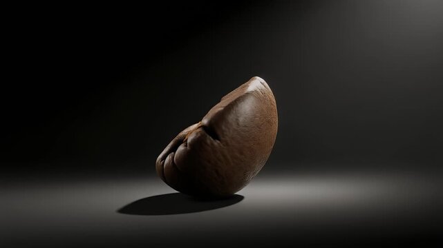 Elegant studio shot of a single perfectly roasted coffee bean, poised on a reflective dark surface, its rich brown texture promising an exceptional aroma and flavor experience in every cup