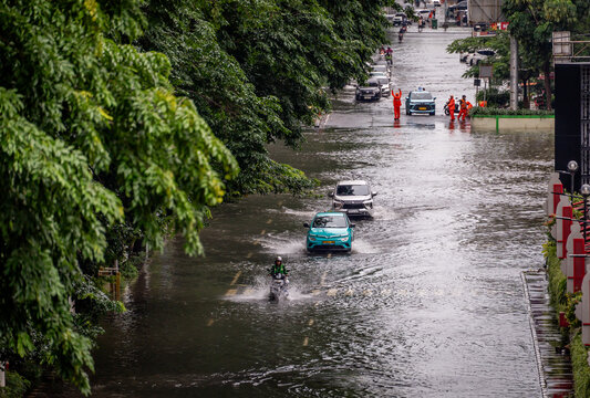 Flooding in the city of Jakarta , Indonesia because of the heavy rain for days 