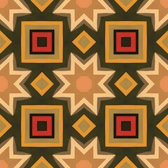 Seamless vintage wooden frame pattern with golden square borders and floral geometric design