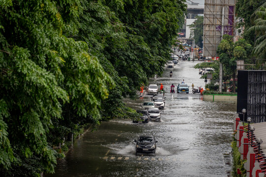 Flooding in the city of Jakarta , Indonesia because of the heavy rain for days 