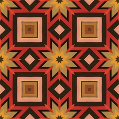 Colorful vintage square floral mosaic seamless pattern