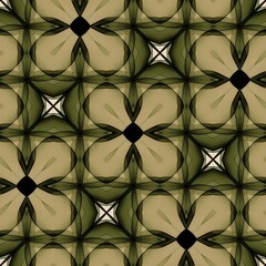 Abstract black and white floral circle seamless pattern