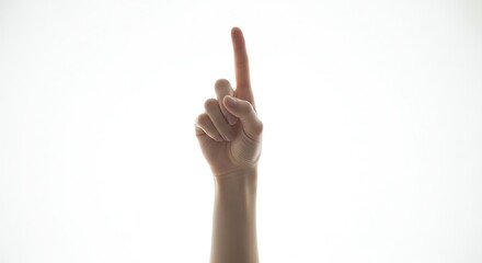Hand pointing upward against white background