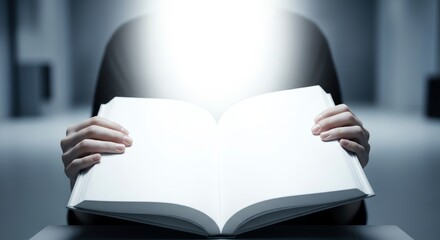 Hands holding open book with blank pages