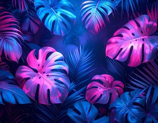 Vibrant tropical leaves in neon colors
