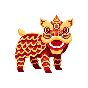 Chinese Lion Dance Figure Vector Illustration
