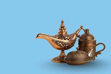 Obraz premium Decorative items bring joy to Ramadan, space for