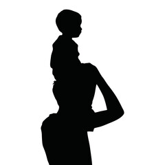 silhouette of father carrying child on head with white background