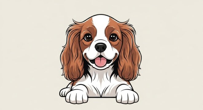 Adorable Cavalier King Charles Spaniel Illustration with Playful Expression.