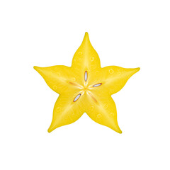 Obraz premium Bright Yellow Star Fruit Slice on Transparent Background