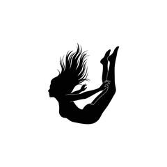 Fototapeta premium Silhouette of a woman falling or floating with flowing hair and limbs extended