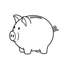 Obraz premium Simple line drawing of a classic piggy bank side view illustration