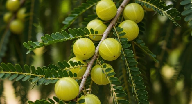 Amla fruit growing on a tree branch in India.