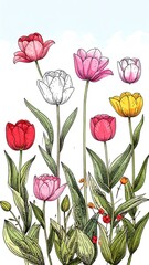 Vibrant tulips in a garden setting