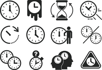 Collection of time and clock icons, modern vector illustration with watch, hourglass, countdown, schedule, deadline, and time management concept design