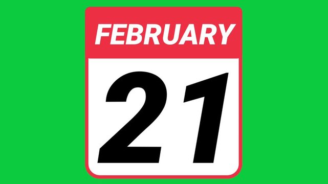 February 21 Calendar Animation on Green Screen background,Chroma key