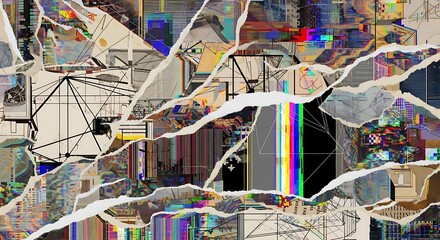 Abstract digital collage with geometric shapes