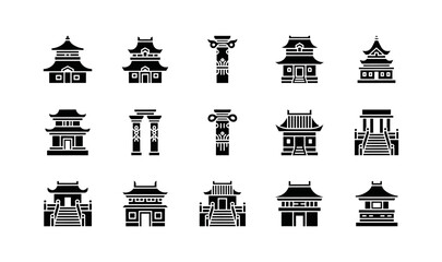 Fototapeta premium Collection of Traditional East Asian Architectural Structures and Buildings