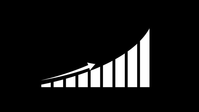 White upward trending bar graph with a downward pointing arrow on a black background chart bar chart