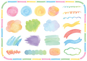 Colorful Watercolor Decorative Brushes and Frames Vector Set