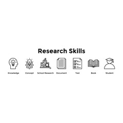 Fototapeta premium Research Skills Banner Web Icon Vector Illustration Concept For Knowledge, Concept, School Research, Document, Test, Book, Student