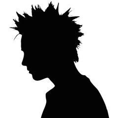 Simple black silhouette of a man head in profile, spiky hair style