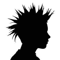 Simple black silhouette of a man head in profile, spiky hair style