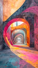 Vibrant arches create a colorful tunnel