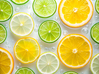 Obraz premium Bubble lemonade water with citrus slices. Seamless pattern with citrus fruits.