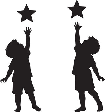 Silhouette of two children reaching for stars