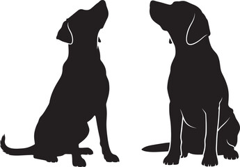 Silhouette of two dogs sitting side by side in profile