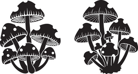 Silhouette of two clusters of mushrooms 